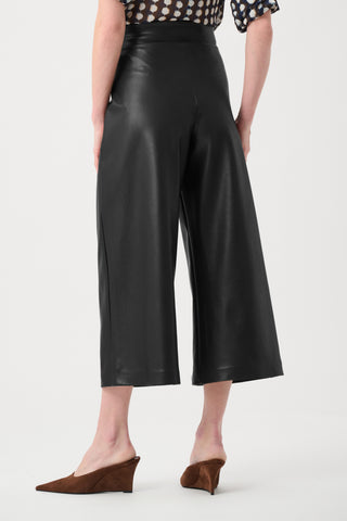 Leatherette Pull-On Culotte Pants, Black