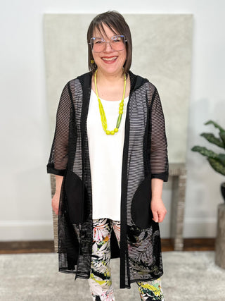 Joseph Ribkoff Memory and Mesh A-Line Cover-Up With Hood, Black - Statement Boutique