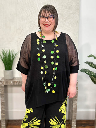 Joseph Ribkoff Mesh & Silky Knit Angled Top, Black - Statement Boutique