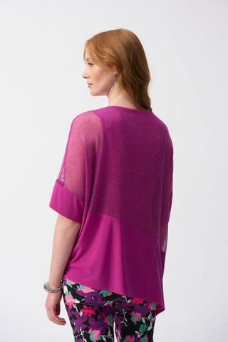 Joseph Ribkoff Mesh & Silky Knit Angled Top, Purple Orchid - Statement Boutique