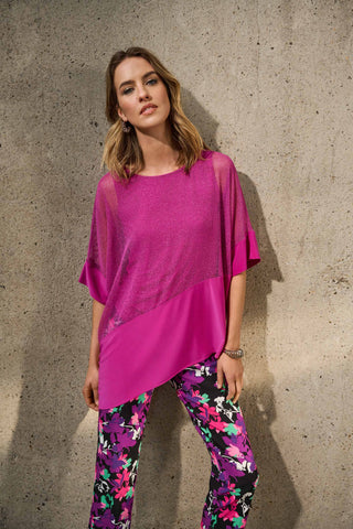 Joseph Ribkoff Mesh & Silky Knit Angled Top, Purple Orchid - Statement Boutique