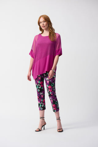 Joseph Ribkoff Mesh & Silky Knit Angled Top, Purple Orchid - Statement Boutique