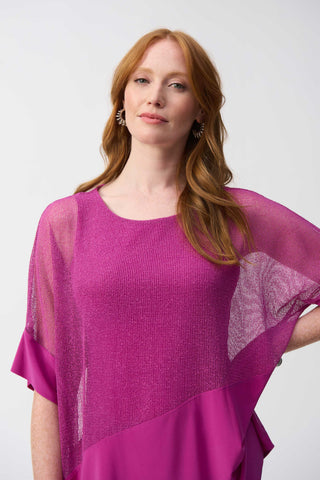 Joseph Ribkoff Mesh & Silky Knit Angled Top, Purple Orchid - Statement Boutique
