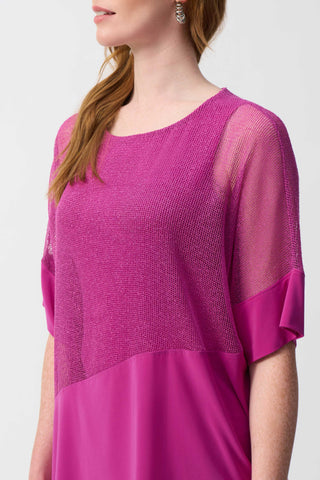Joseph Ribkoff Mesh & Silky Knit Angled Top, Purple Orchid - Statement Boutique