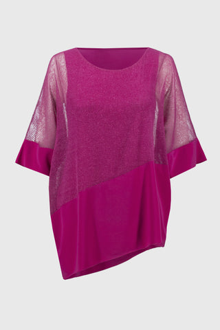 Joseph Ribkoff Mesh & Silky Knit Angled Top, Purple Orchid - Statement Boutique