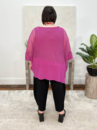 Joseph Ribkoff Mesh & Silky Knit Angled Top, Purple Orchid - Statement Boutique