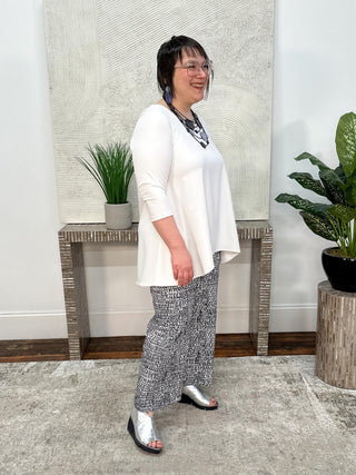 Millennium Abstract Print Pull-On Culotte, Vanilla/Midnight Blue