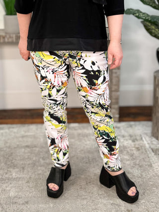 Millennium Tropical Print Pull-On Pants With Mesh Detail, Vanilla/Multi