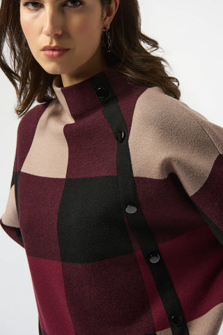 Joseph Ribkoff Plaid Jacquard Sweater Knit Top, Merlot/Multi - Statement Boutique