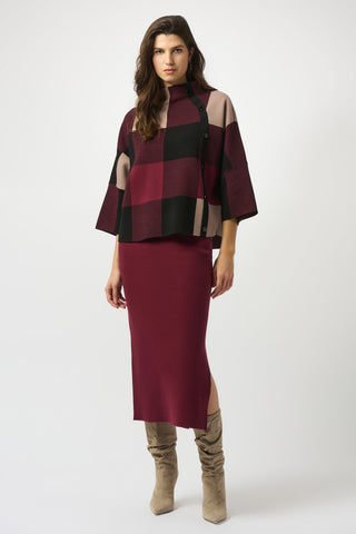 Joseph Ribkoff Plaid Jacquard Sweater Knit Top, Merlot/Multi - Statement Boutique