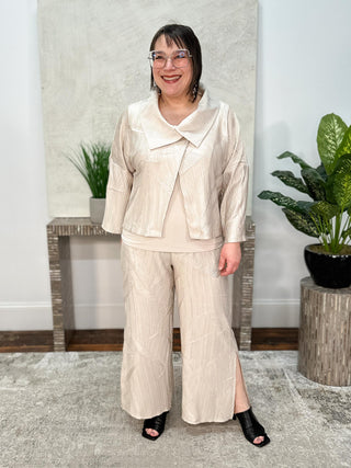 Joseph Ribkoff Pleated Satin Boxy Jacket With Overlay Collar, Moonstone - Statement Boutique