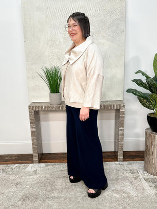 Pleated Satin Boxy Jacket With Overlay Collar, Moonstone