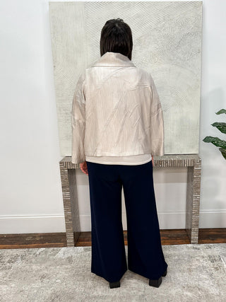 Pleated Satin Boxy Jacket With Overlay Collar, Moonstone