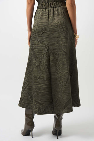 Pleated Satin Long Flared Skirt, Avocado