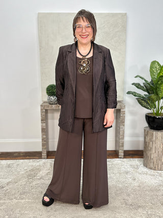 Pleated Satin Open Blazer, Mocha