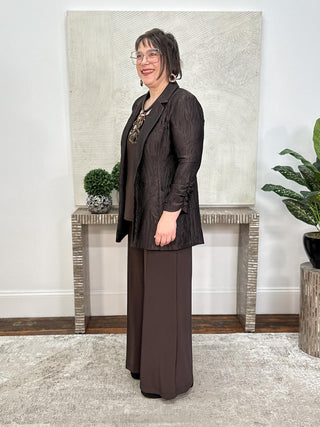 Pleated Satin Open Blazer, Mocha