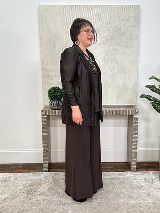 Pleated Satin Open Blazer, Mocha
