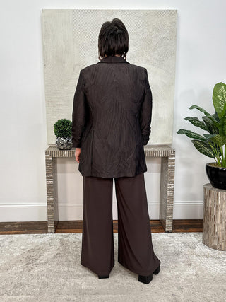 Pleated Satin Open Blazer, Mocha