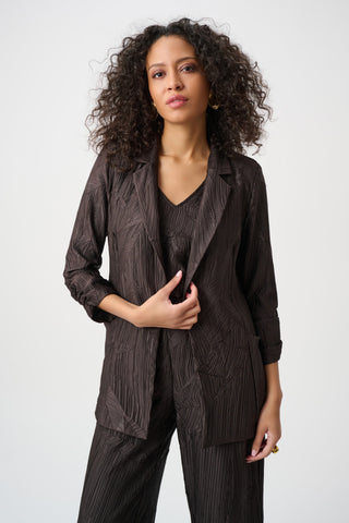 Pleated Satin Open Blazer, Mocha