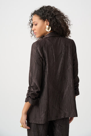 Pleated Satin Open Blazer, Mocha