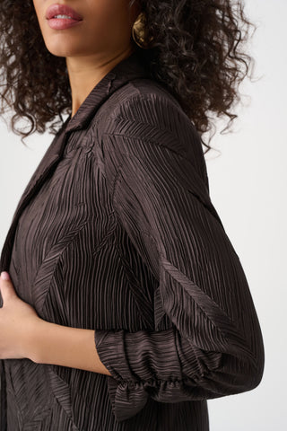 Pleated Satin Open Blazer, Mocha