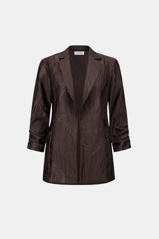 Pleated Satin Open Blazer, Mocha