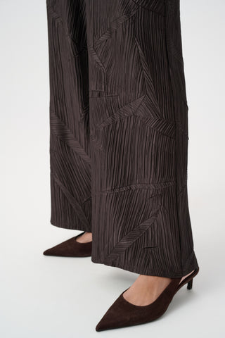 Pleated Satin Pull-On Wide-Leg Pants, Mocha