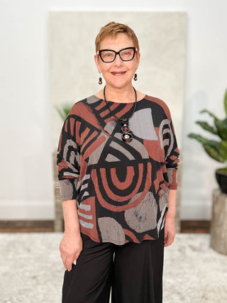 Joseph Ribkoff Printed Dolman Top, Black/Multi - Statement Boutique