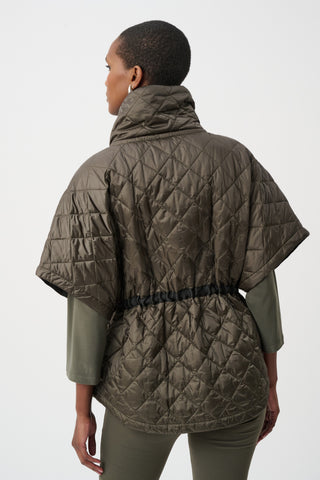 Quilted Nylon Shawl-Neck Boxy Vest, Avocado