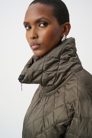 Quilted Nylon Shawl-Neck Boxy Vest, Avocado