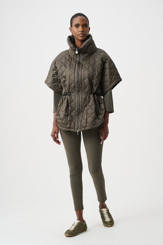Quilted Nylon Shawl-Neck Boxy Vest, Avocado