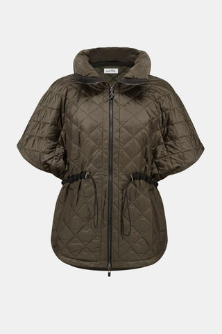 Quilted Nylon Shawl-Neck Boxy Vest, Avocado