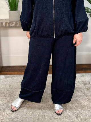 Seersucker Balloon Pull-On Pants, Midnight Blue