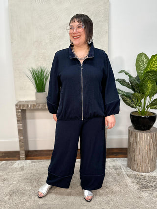 Seersucker Balloon Pull-On Pants, Midnight Blue