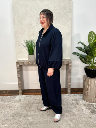 Seersucker & Memory Bomber Jacket, Midnight Blue