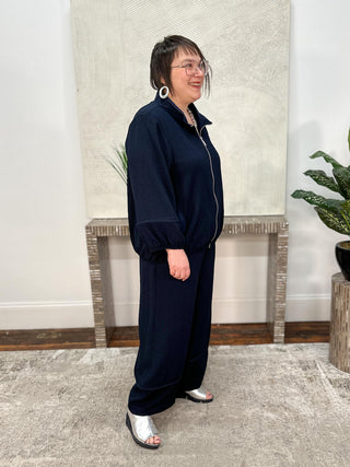 Seersucker & Memory Bomber Jacket, Midnight Blue