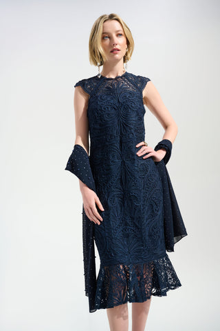 Signature | Chiffon Rectangular Scarf With Rhinestones and Pearls, Midnight Blue