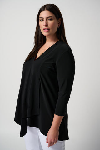 Silky Knit Asymmetric Tunic, Black