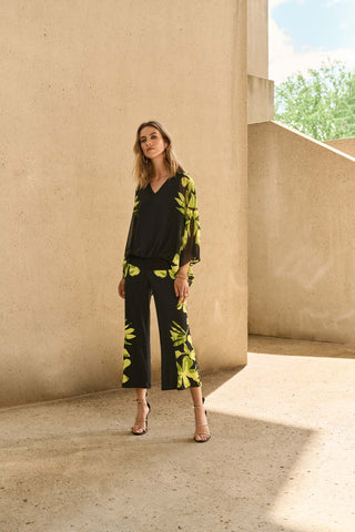 Joseph Ribkoff Silky Knit Floral Print Culotte Pants, Black/Multi - Statement Boutique