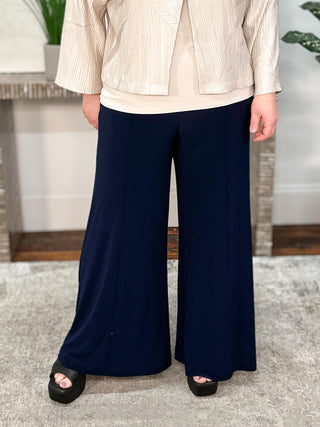 Silky Knit Pull-On Wide-Leg Pants, Midnight Blue