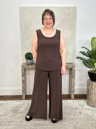 Silky Knit Pull-On Wide-Leg Pants, Mocha