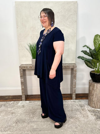 Silky Knit Tunic With Handkerchief Hem, Midnight Blue