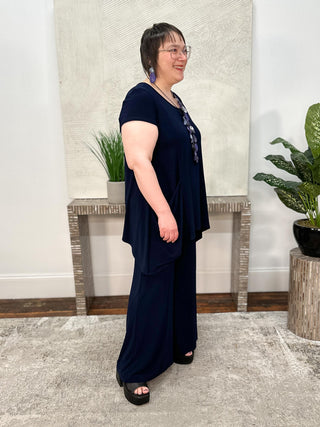 Silky Knit Tunic With Handkerchief Hem, Midnight Blue