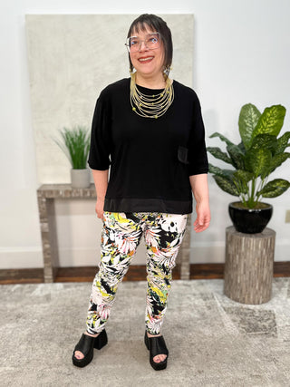 Millennium Tropical Print Pull-On Pants With Mesh Detail, Vanilla/Multi