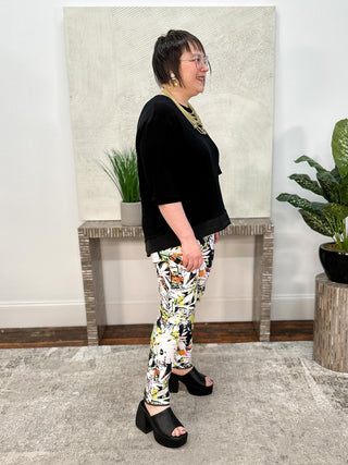 Millennium Tropical Print Pull-On Pants With Mesh Detail, Vanilla/Multi