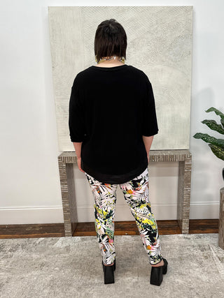 Millennium Tropical Print Pull-On Pants With Mesh Detail, Vanilla/Multi