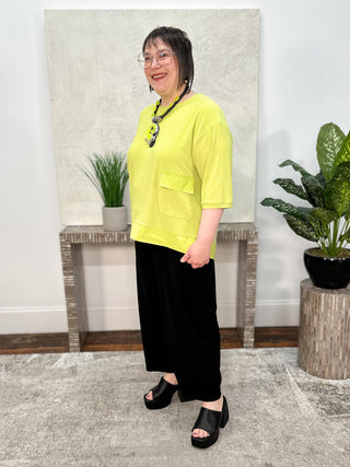 Silky Knit And Memory Boxy Top With Pocket Detail, Honeydew