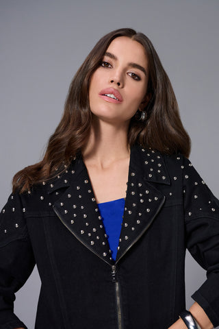 Stretch Denim Jacket with Stud Detailing, Black