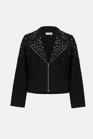 Stretch Denim Jacket with Stud Detailing, Black