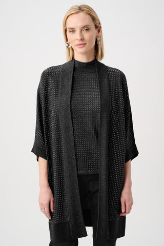 Sweater Knit Cover-Up with Rhinestone Detail, Black/Black